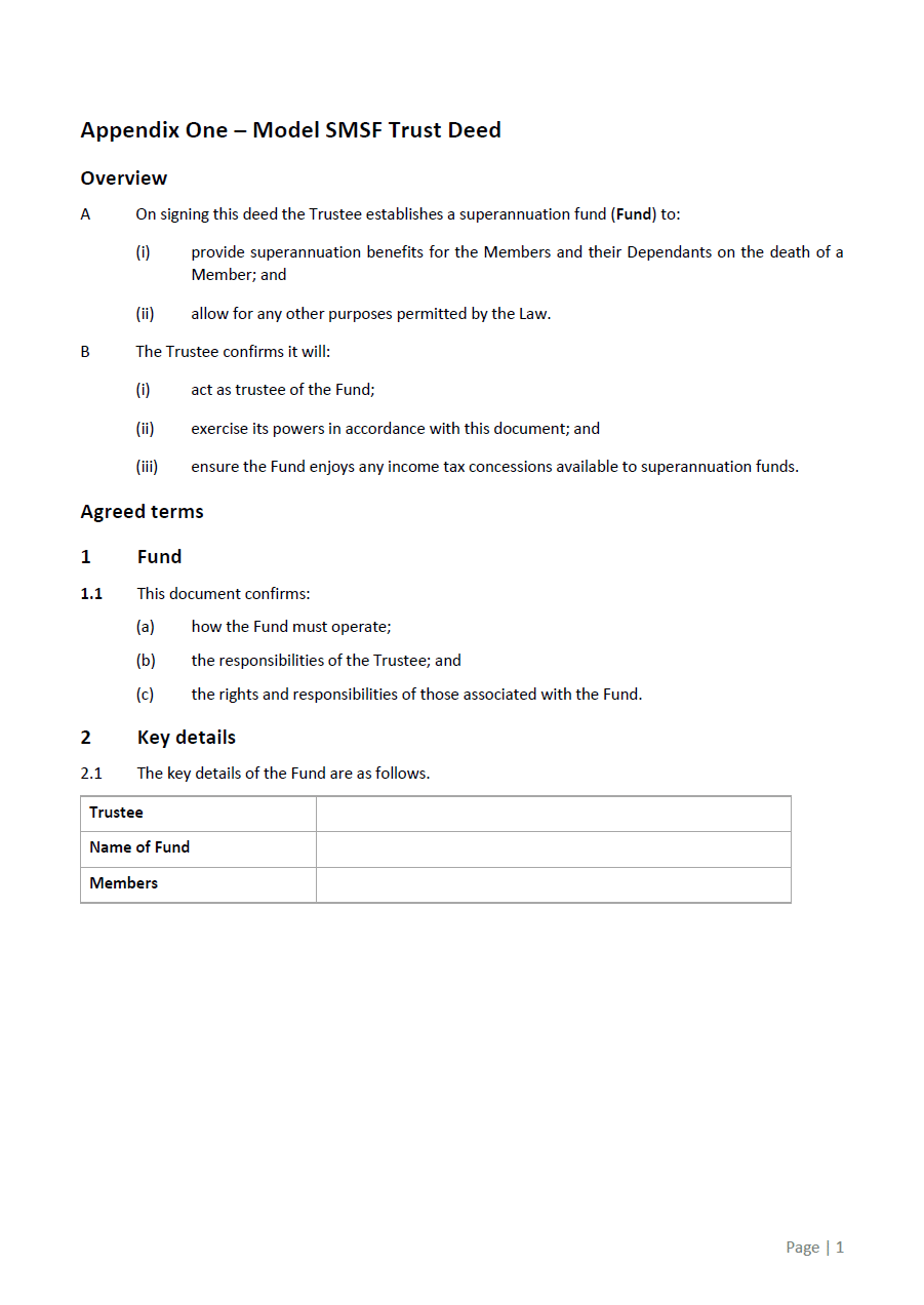 Appendix 1 - Model SMSF Trust Deed - Page 2